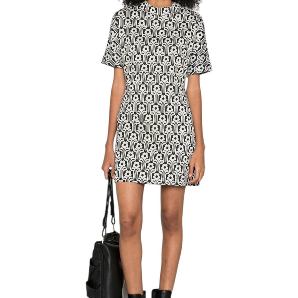 Women's NWT Desigual Retro 70s Black & White Floral Print Dress Short Sleeves XS